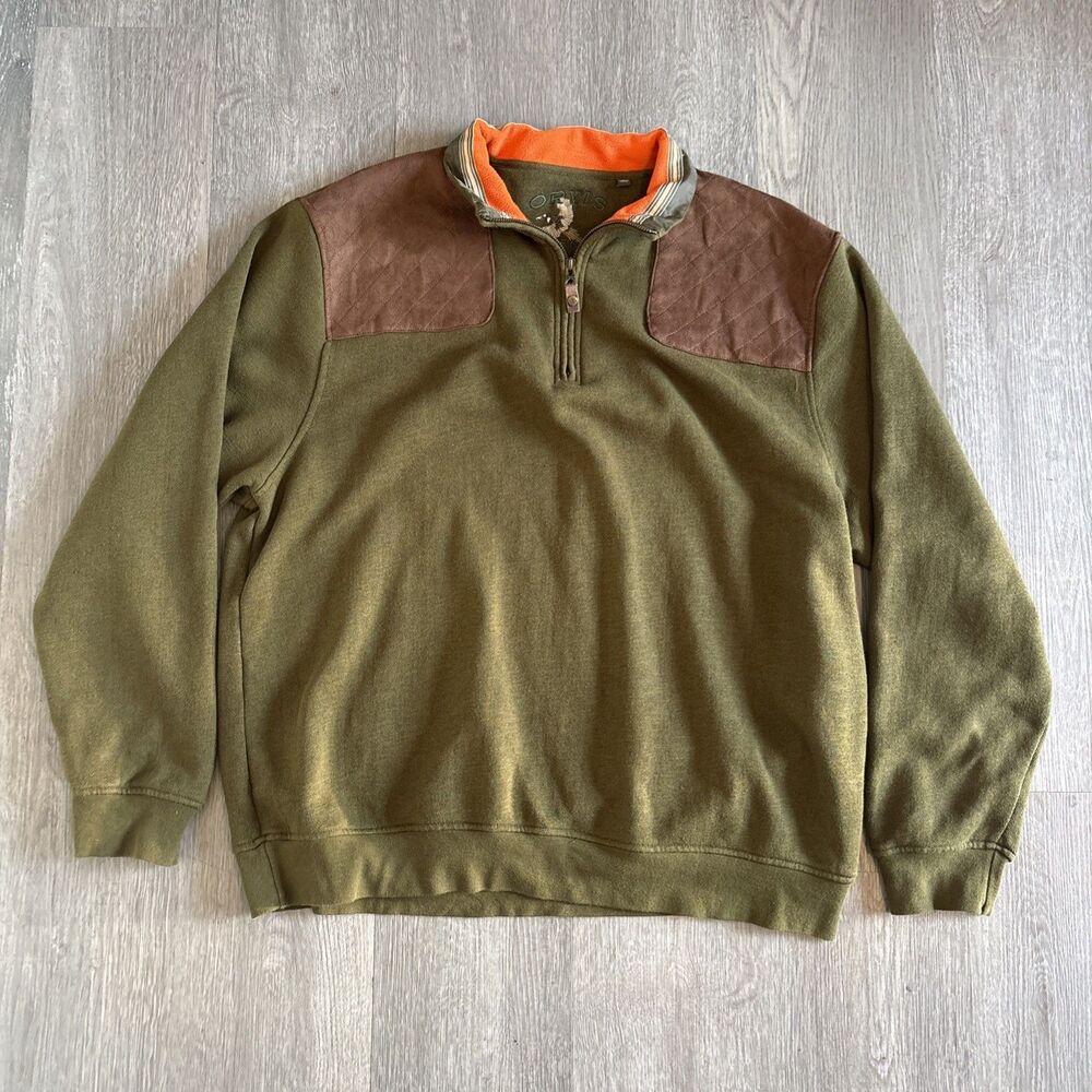 Orvis Shooting Quarter Zip Sweater XL Green Sueded Padded Shoulder Hunting